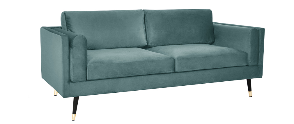 Sofá moderno 3 plazas de terciopelo verde grisáceo STING